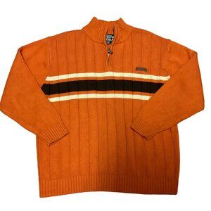 VTG SOUTHPOLE Y2K SWEATER SIZE XL ORANGE MOCK NECK 1/4 ZIP STRIPED RIBBED MENS